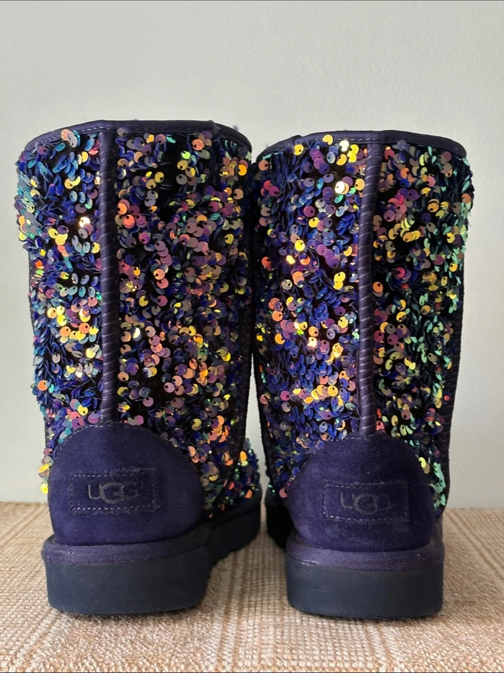 UGG Classic Short Stellar Jewel Violet Sequined Shearling Lined Booties. Size-9